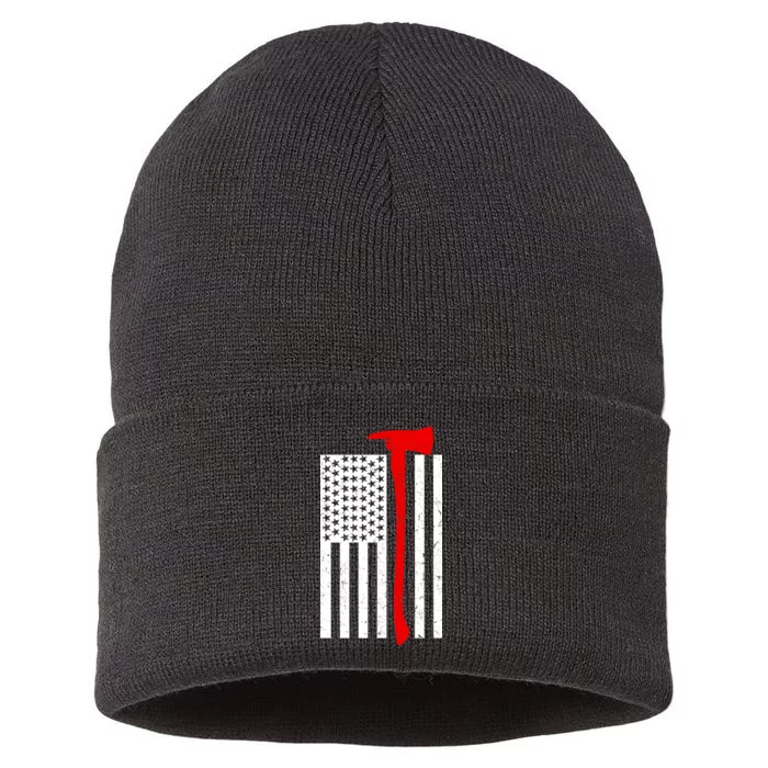 Firefighter Axe American Flag Sustainable Knit Beanie