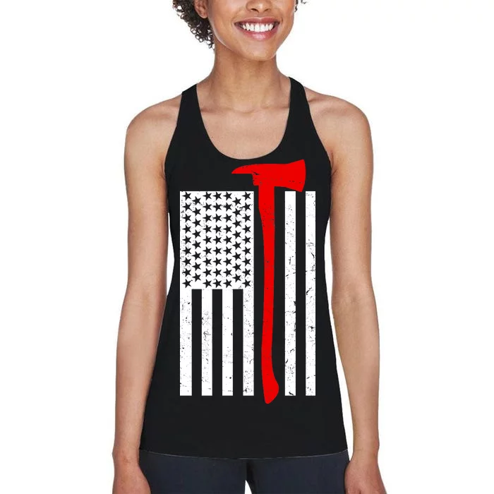 Firefighter Axe American Flag Women's Racerback Tank