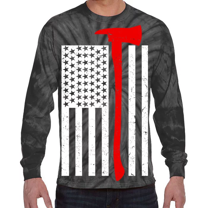 Firefighter Axe American Flag Tie-Dye Long Sleeve Shirt