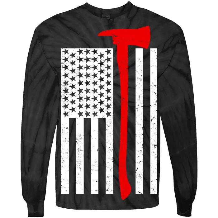 Firefighter Axe American Flag Tie-Dye Long Sleeve Shirt