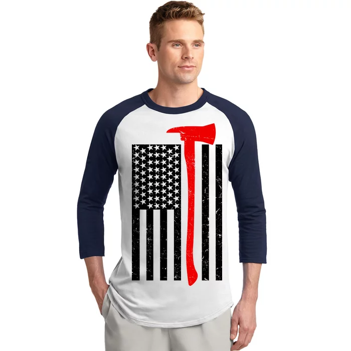 Firefighter Axe American Flag Baseball Sleeve Shirt