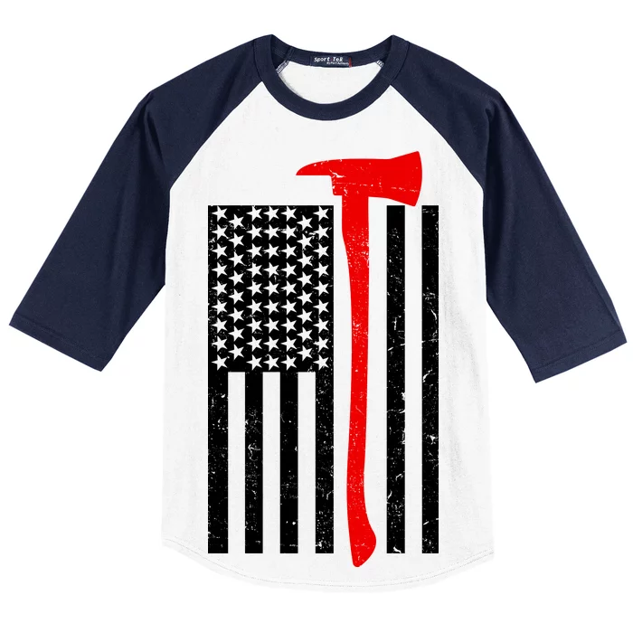 Firefighter Axe American Flag Baseball Sleeve Shirt