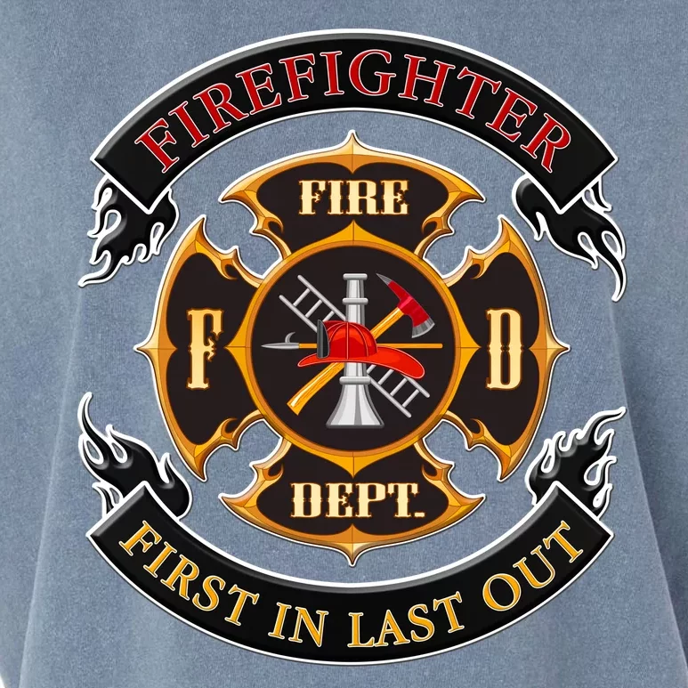 Firefighter Biker Logo First In Last Out Garment-Dyed Women's Muscle Tee