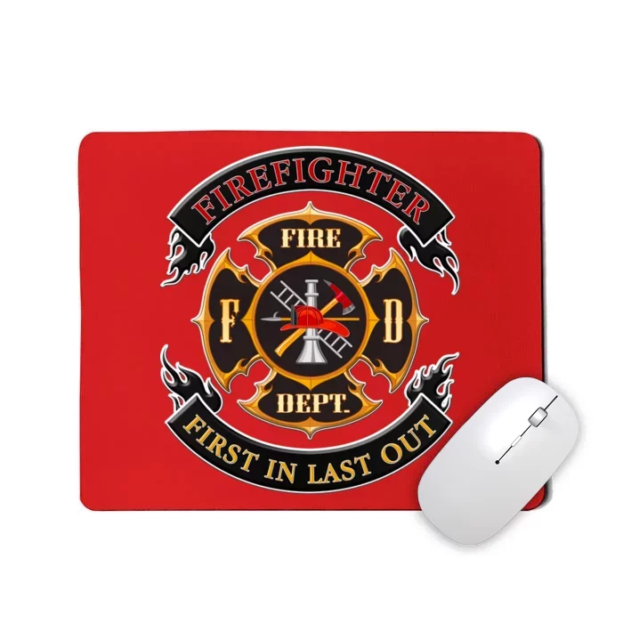 Firefighter Biker Logo First In Last Out Mousepad