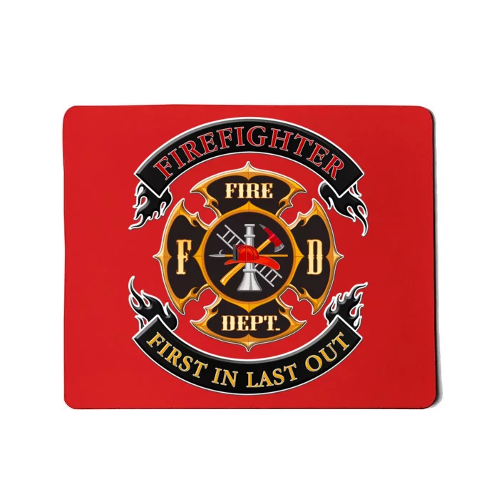 Firefighter Biker Logo First In Last Out Mousepad