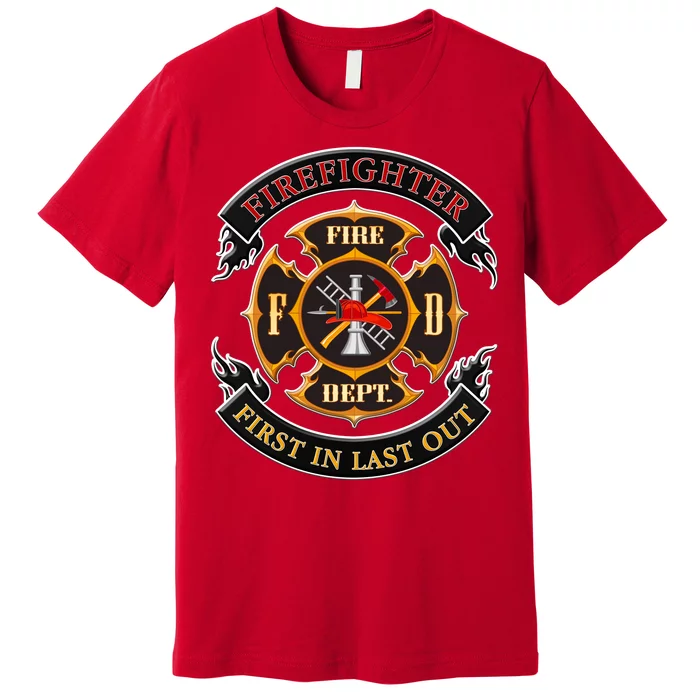 Firefighter Biker Logo First In Last Out Premium T-Shirt