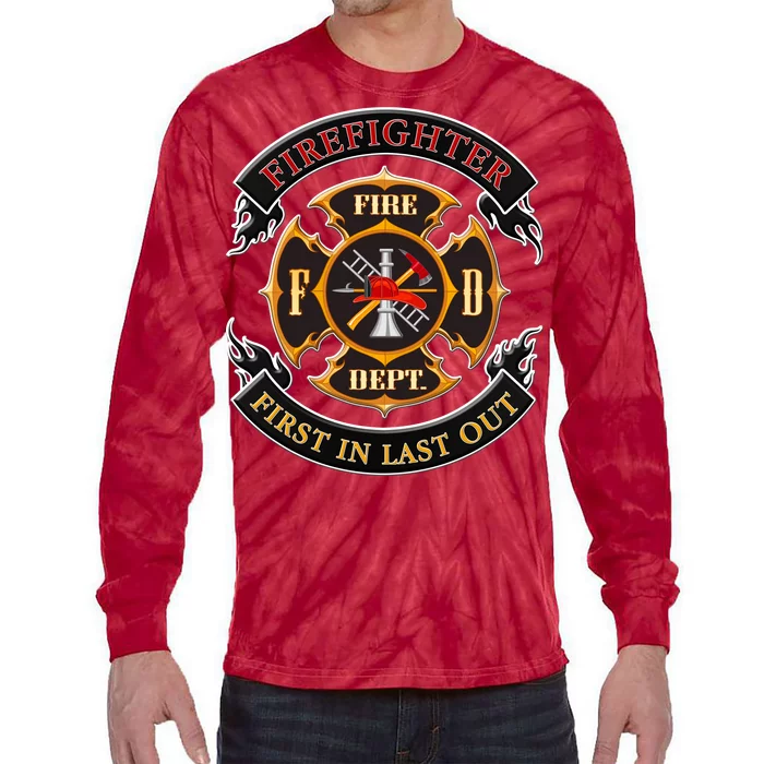 Firefighter Biker Logo First In Last Out Tie-Dye Long Sleeve Shirt