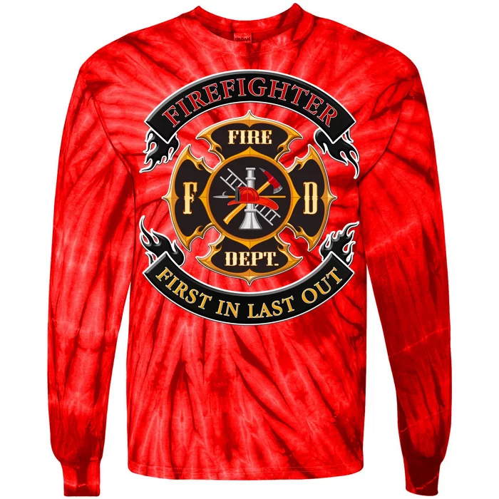 Firefighter Biker Logo First In Last Out Tie-Dye Long Sleeve Shirt