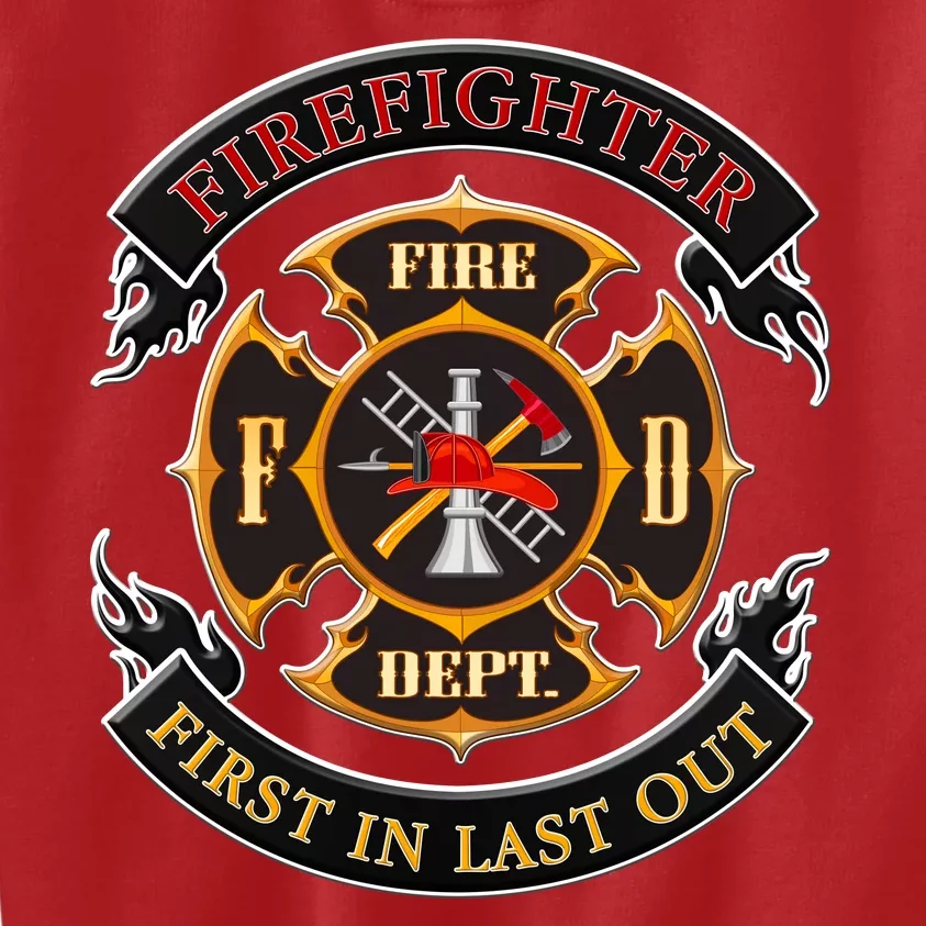 Firefighter Biker Logo First In Last Out Kids Sweatshirt