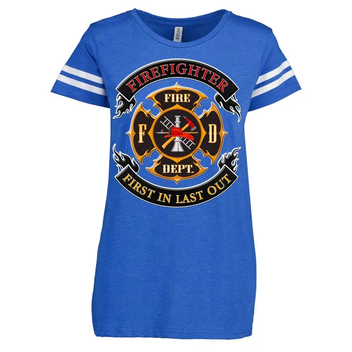 Firefighter Biker Logo First In Last Out Enza Ladies Jersey Football T-Shirt