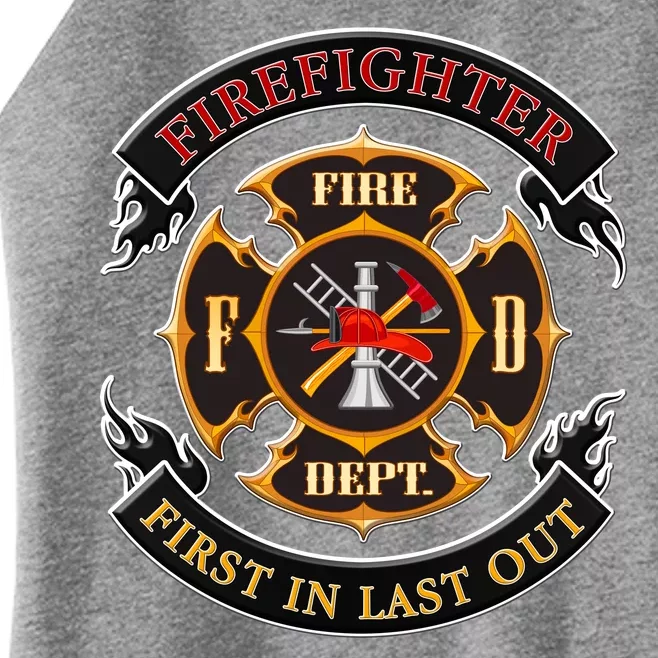 Firefighter Biker Logo First In Last Out Women’s Perfect Tri Rocker Tank