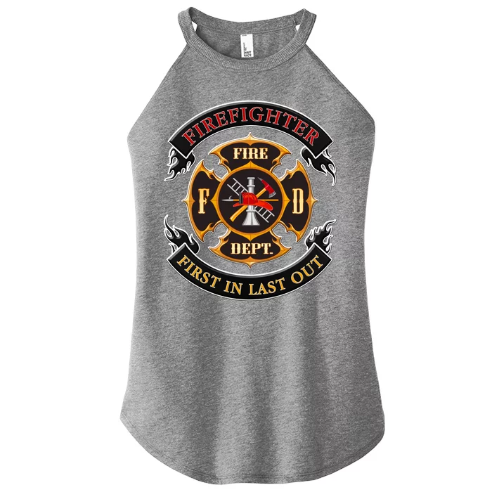 Firefighter Biker Logo First In Last Out Women’s Perfect Tri Rocker Tank