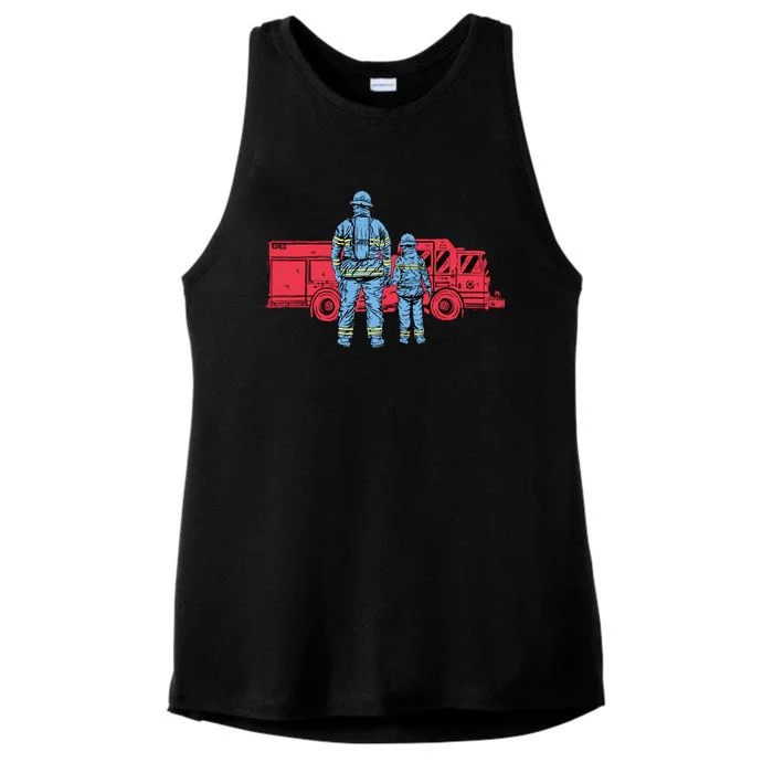 Firefighter Father And Son Ladies Tri-Blend Wicking Tank