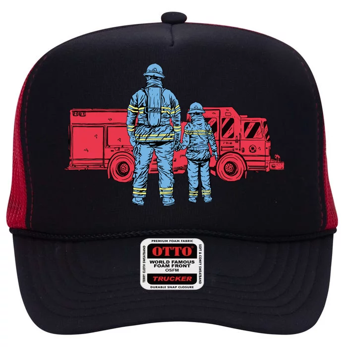 Firefighter Father And Son High Crown Mesh Trucker Hat