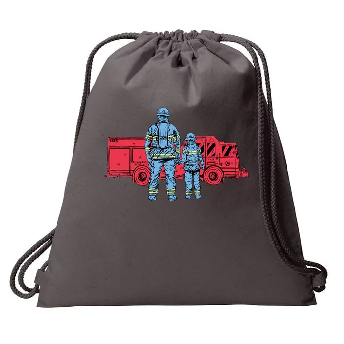 Firefighter Father And Son Drawstring Bag