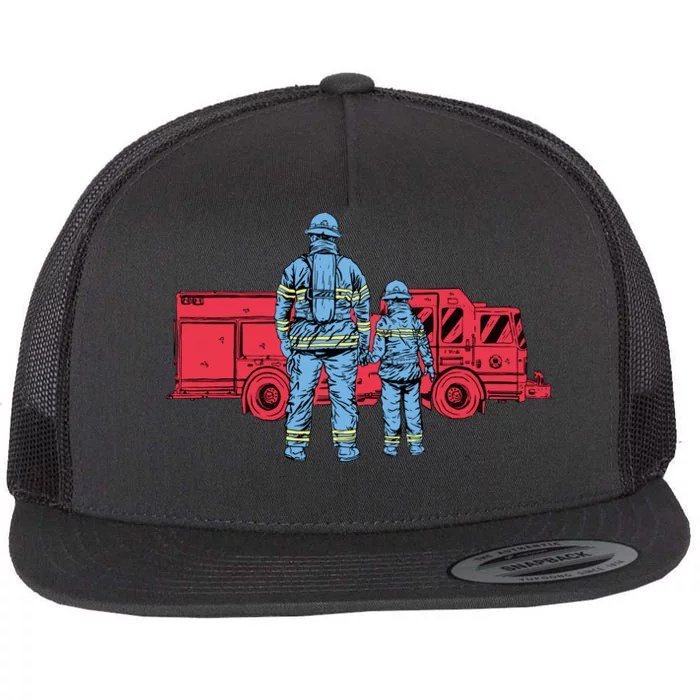 Firefighter Father And Son Flat Bill Trucker Hat