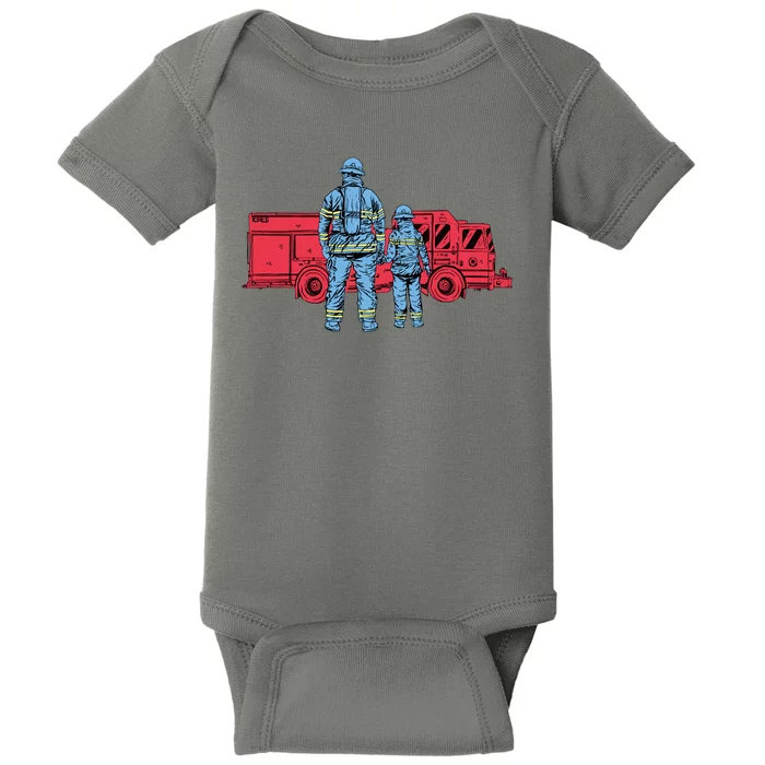 Firefighter Father And Son Baby Bodysuit