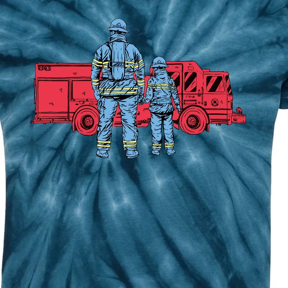 Firefighter Father And Son Kids Tie-Dye T-Shirt