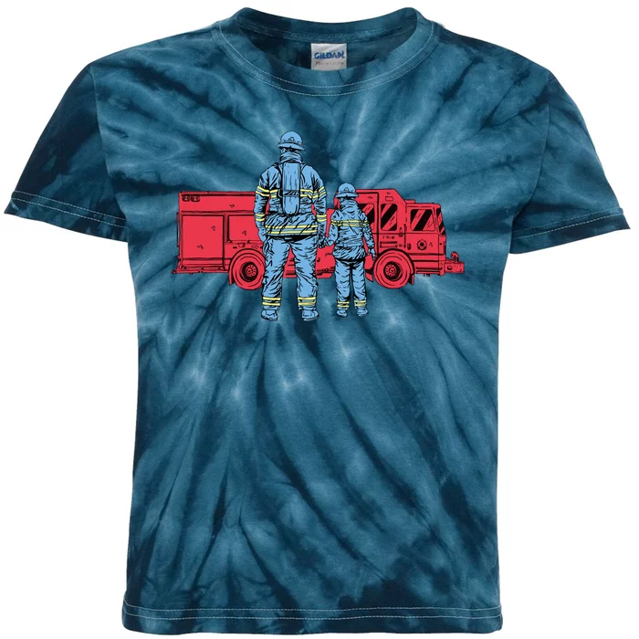 Firefighter Father And Son Kids Tie-Dye T-Shirt