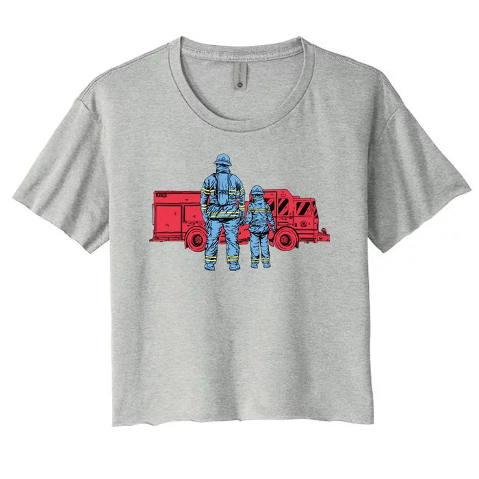 Firefighter Father And Son Women's Crop Top Tee