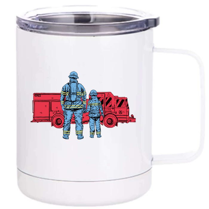 Firefighter Father And Son Front & Back 12oz Stainless Steel Tumbler Cup