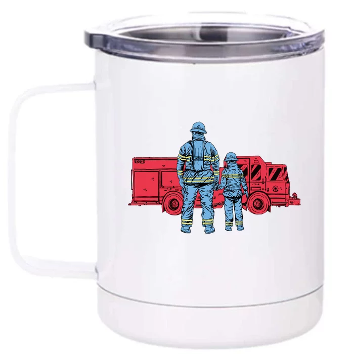 Firefighter Father And Son Front & Back 12oz Stainless Steel Tumbler Cup