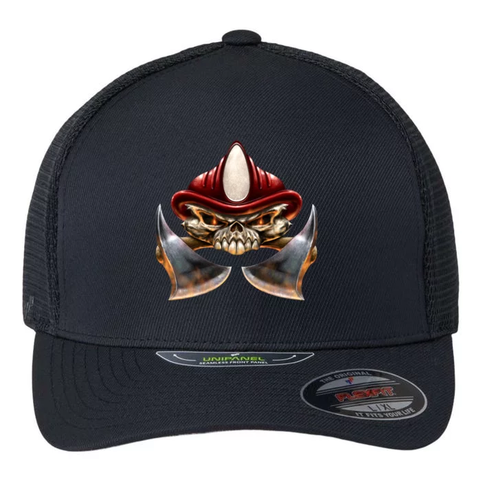 Firefighter Fire Skull Axe Flexfit Unipanel Trucker Cap