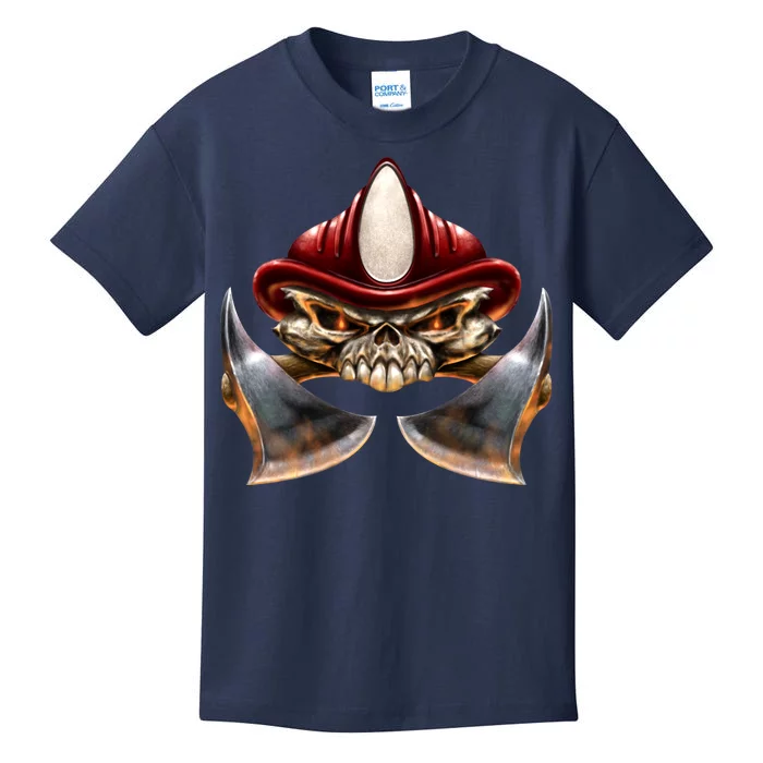 Firefighter Fire Skull Axe Kids T-Shirt