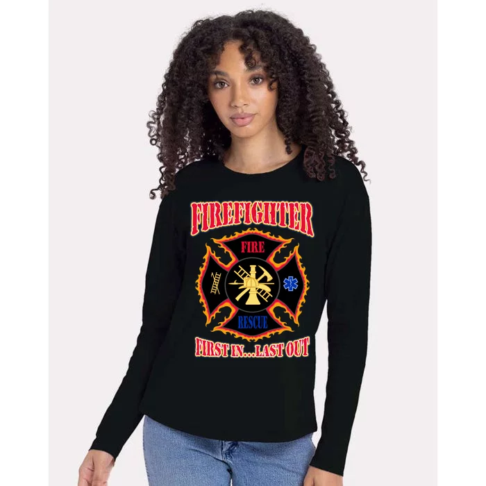 Firefighter First In Last Out Womens Cotton Relaxed Long Sleeve T-Shirt