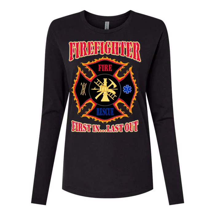 Firefighter First In Last Out Womens Cotton Relaxed Long Sleeve T-Shirt