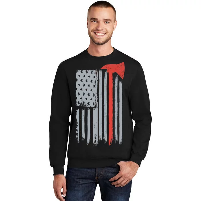 Firefighter Red Axe Vintage American Flag Sweatshirt