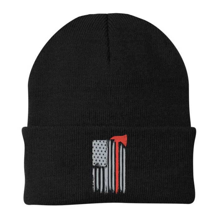 Firefighter Red Axe Vintage American Flag Knit Cap Winter Beanie