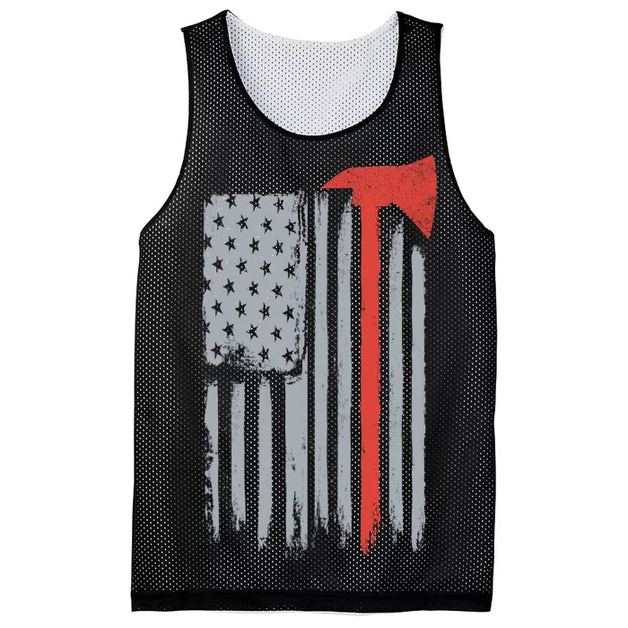 Firefighter Red Axe Vintage American Flag Mesh Reversible Basketball Jersey Tank