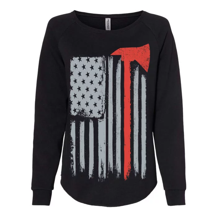 Firefighter Red Axe Vintage American Flag Womens California Wash Sweatshirt