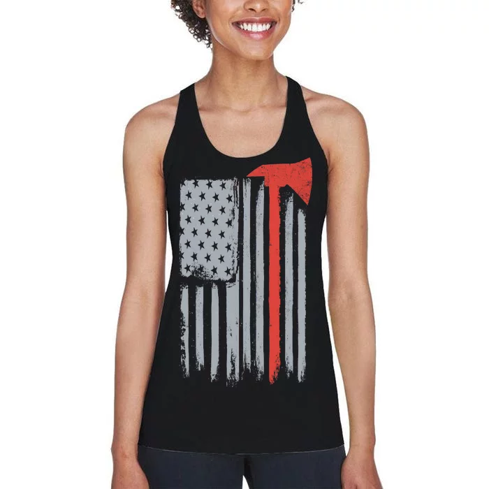 Firefighter Red Axe Vintage American Flag Women's Racerback Tank