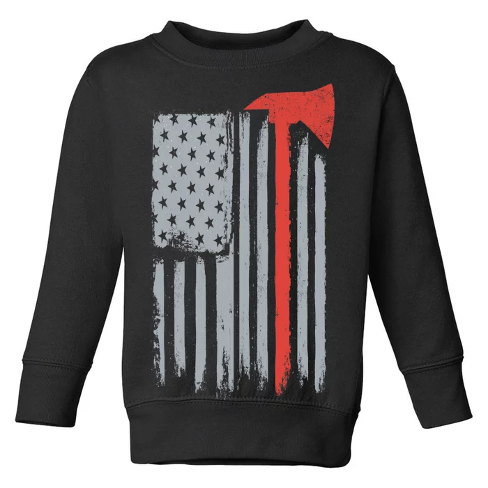 Firefighter Red Axe Vintage American Flag Toddler Sweatshirt