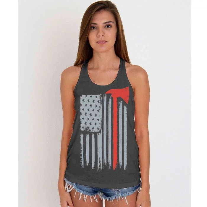 Firefighter Red Axe Vintage American Flag Women's Knotted Racerback Tank