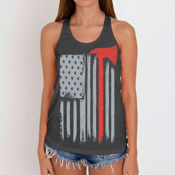 Firefighter Red Axe Vintage American Flag Women's Knotted Racerback Tank