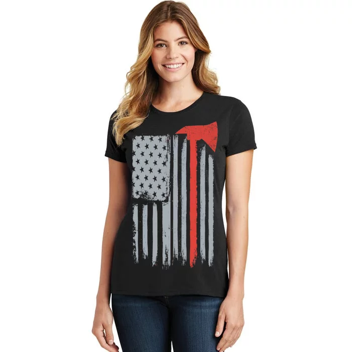 Firefighter Red Axe Vintage American Flag Women's T-Shirt