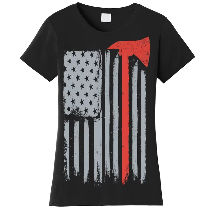 Firefighter Red Axe Vintage American Flag Women's T-Shirt