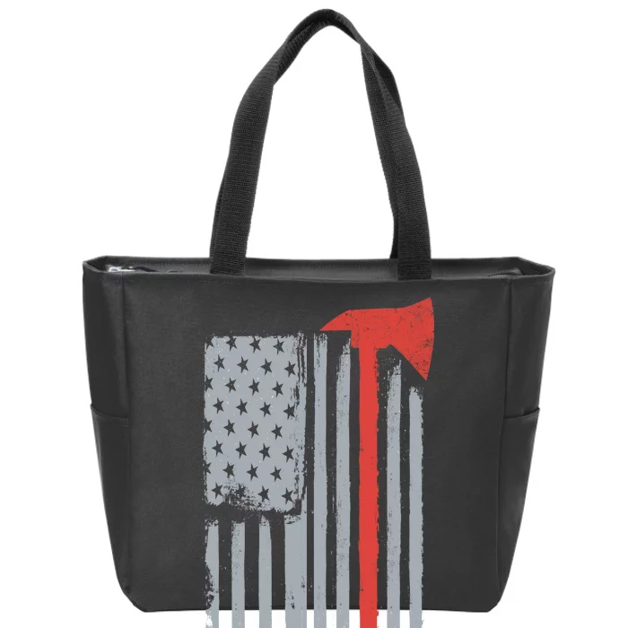 Firefighter Red Axe Vintage American Flag Zip Tote Bag