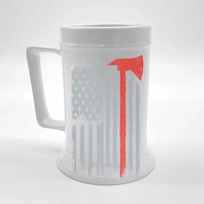 Firefighter Red Axe Vintage American Flag Front & Back Beer Stein