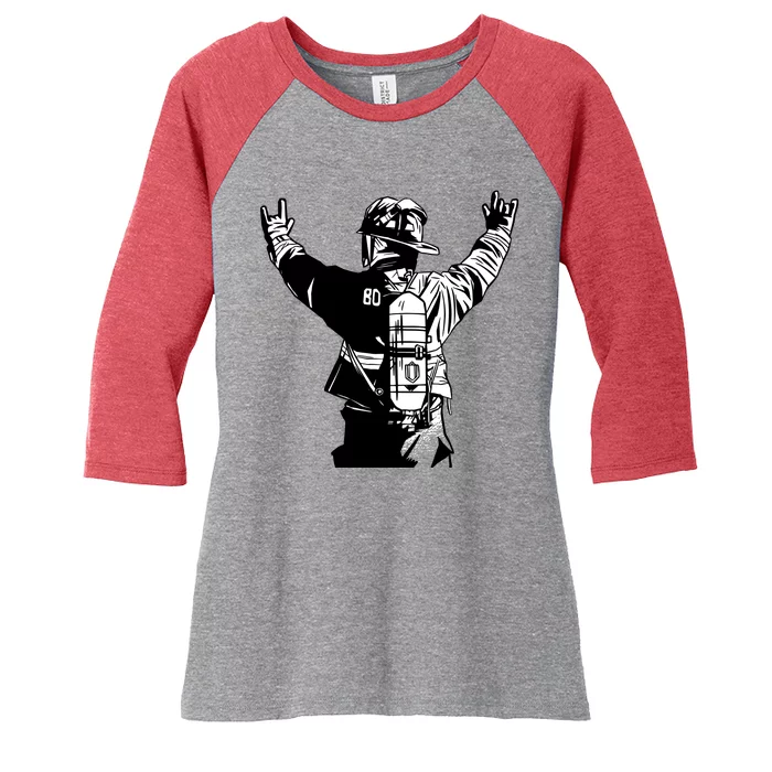 Firefighter Rock Hands Women's Tri-Blend 3/4-Sleeve Raglan Shirt