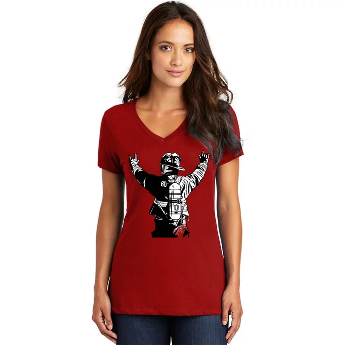 Firefighter Rock Hands Women's V-Neck T-Shirt