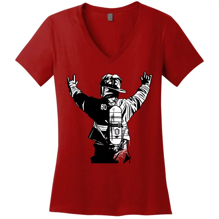 Firefighter Rock Hands Women's V-Neck T-Shirt