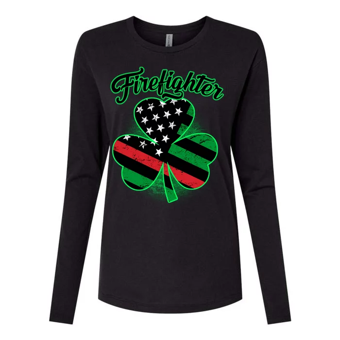 Firefighter St. Patrick's Day Red Line Clover Womens Cotton Relaxed Long Sleeve T-Shirt