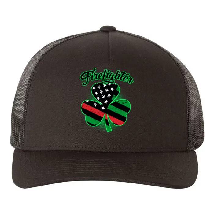 Firefighter St. Patrick's Day Red Line Clover Yupoong Adult 5-Panel Trucker Hat