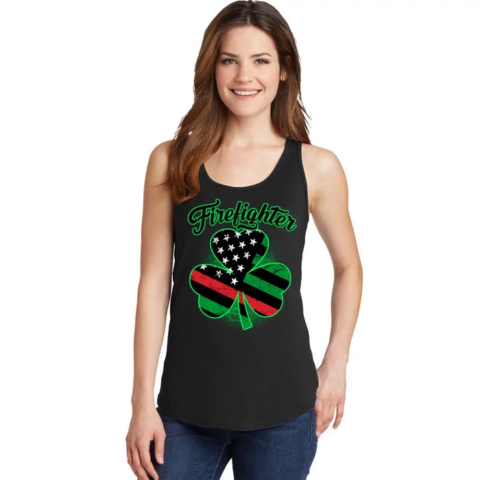 Firefighter St. Patrick's Day Red Line Clover Ladies Essential Tank