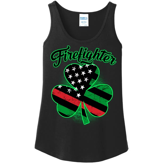 Firefighter St. Patrick's Day Red Line Clover Ladies Essential Tank