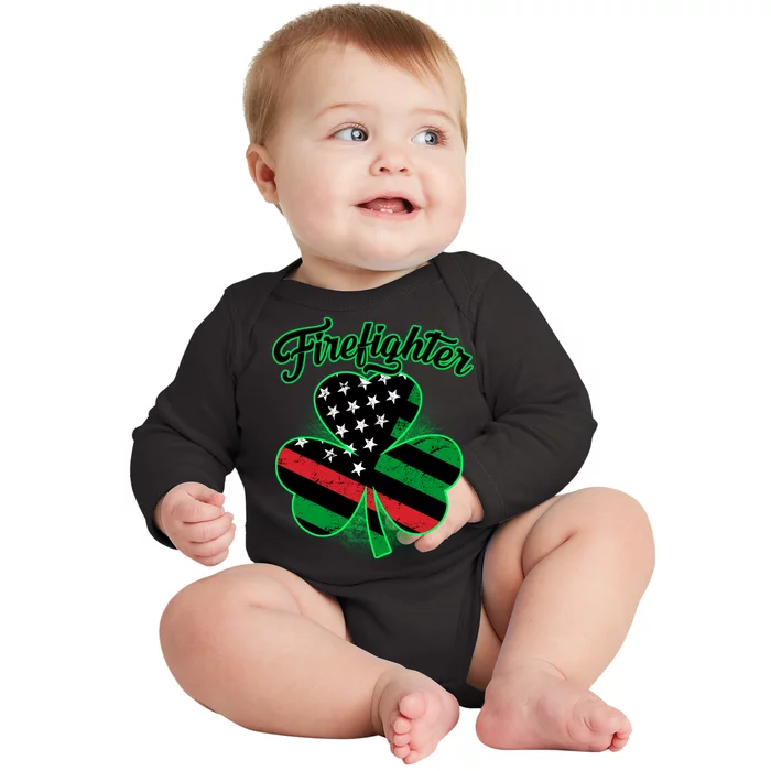 Firefighter St. Patrick's Day Red Line Clover Baby Long Sleeve Bodysuit